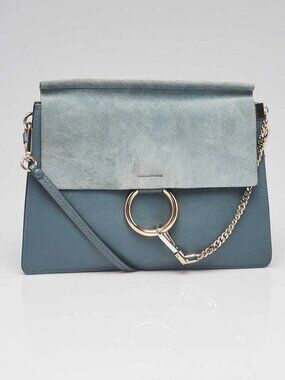 Chloe Blue Leather/Suede Faye Medium Shoulder Bag
